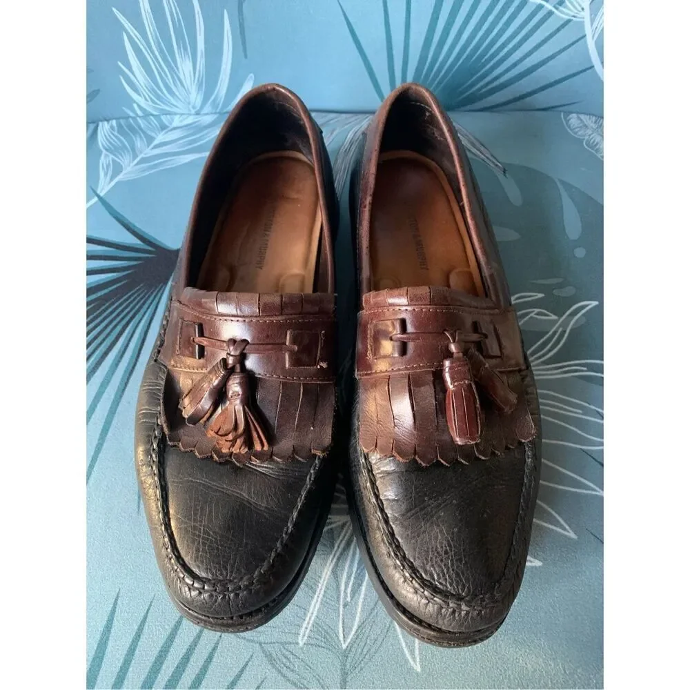Johnston & Murphy Brown Black MOCCASIN TASSLE Leather Shoes mens 12 M